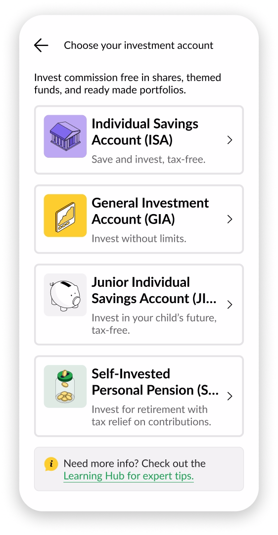 Quilter Invest app screen for opening an account