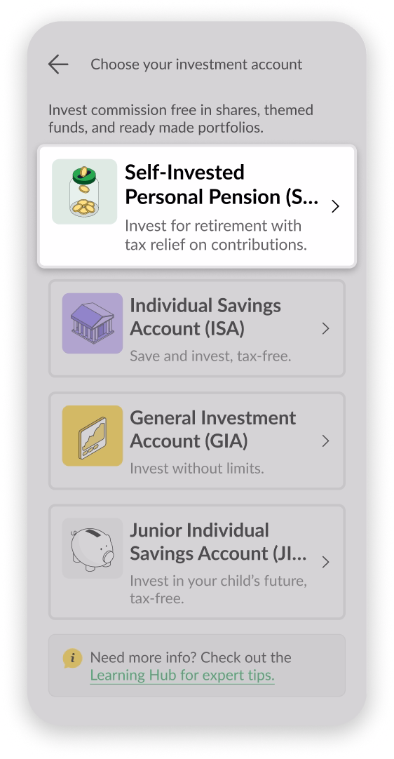 Quilter Invest app screen for opening a SIPP