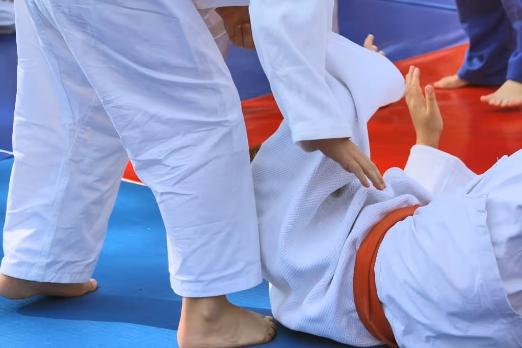 Person on mats in karate class