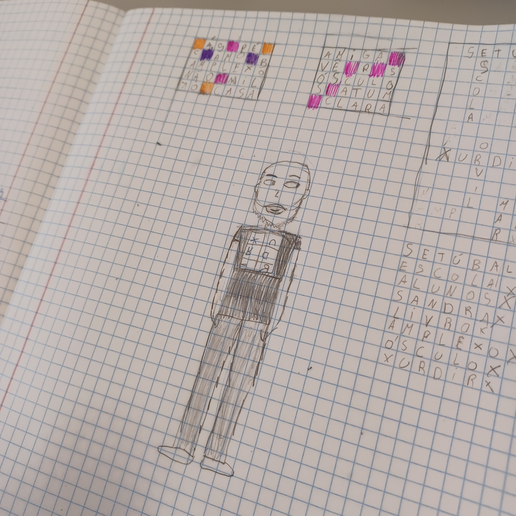 Desenho que retrata o cruiverbalista Paulo Freixinho, feito por criança do 1.º ciclo