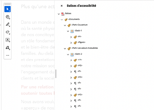 Aperçu du travail de fond d'un PDF accessible.