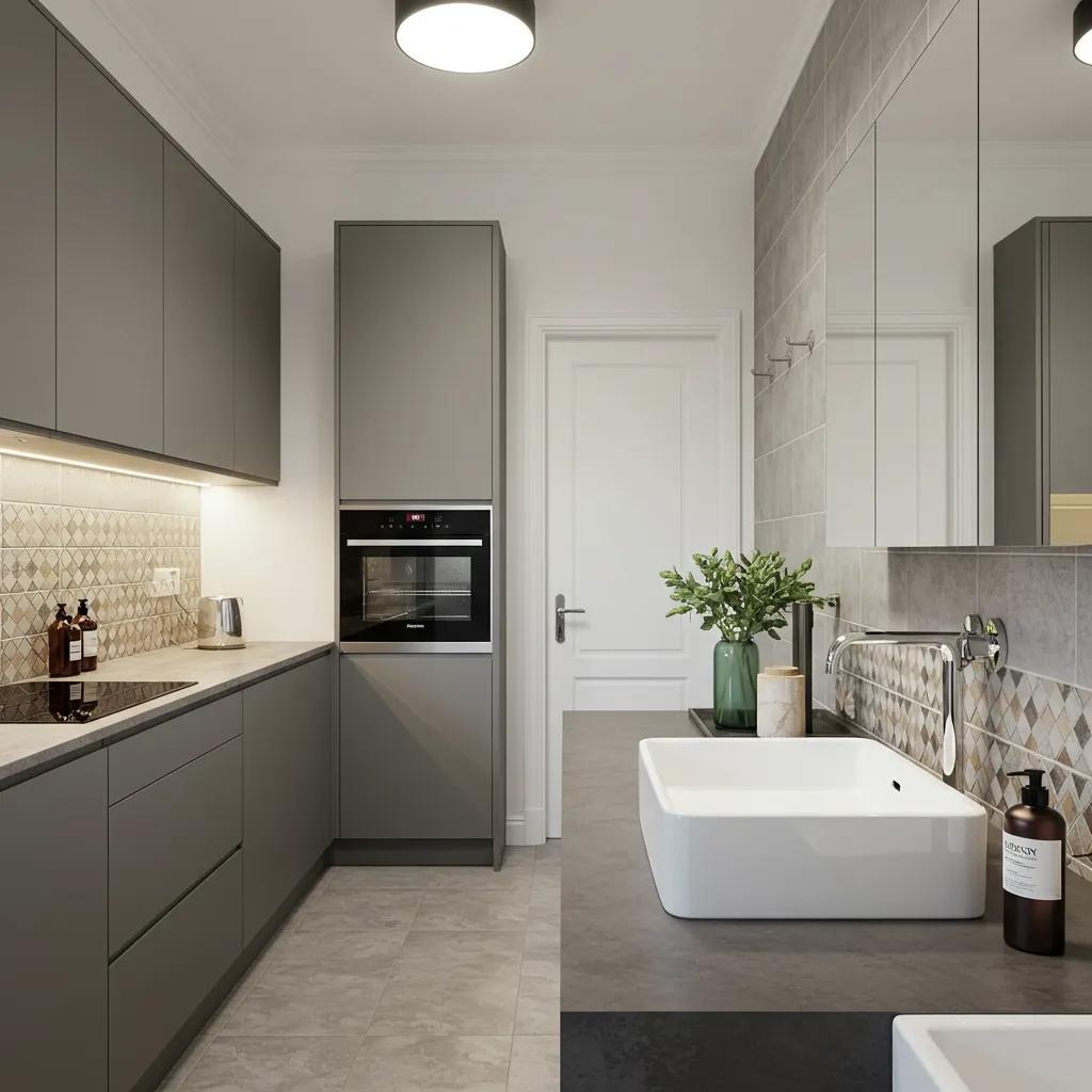 Modern kitchen and bathroom showcasing stylish renovations and fixtures