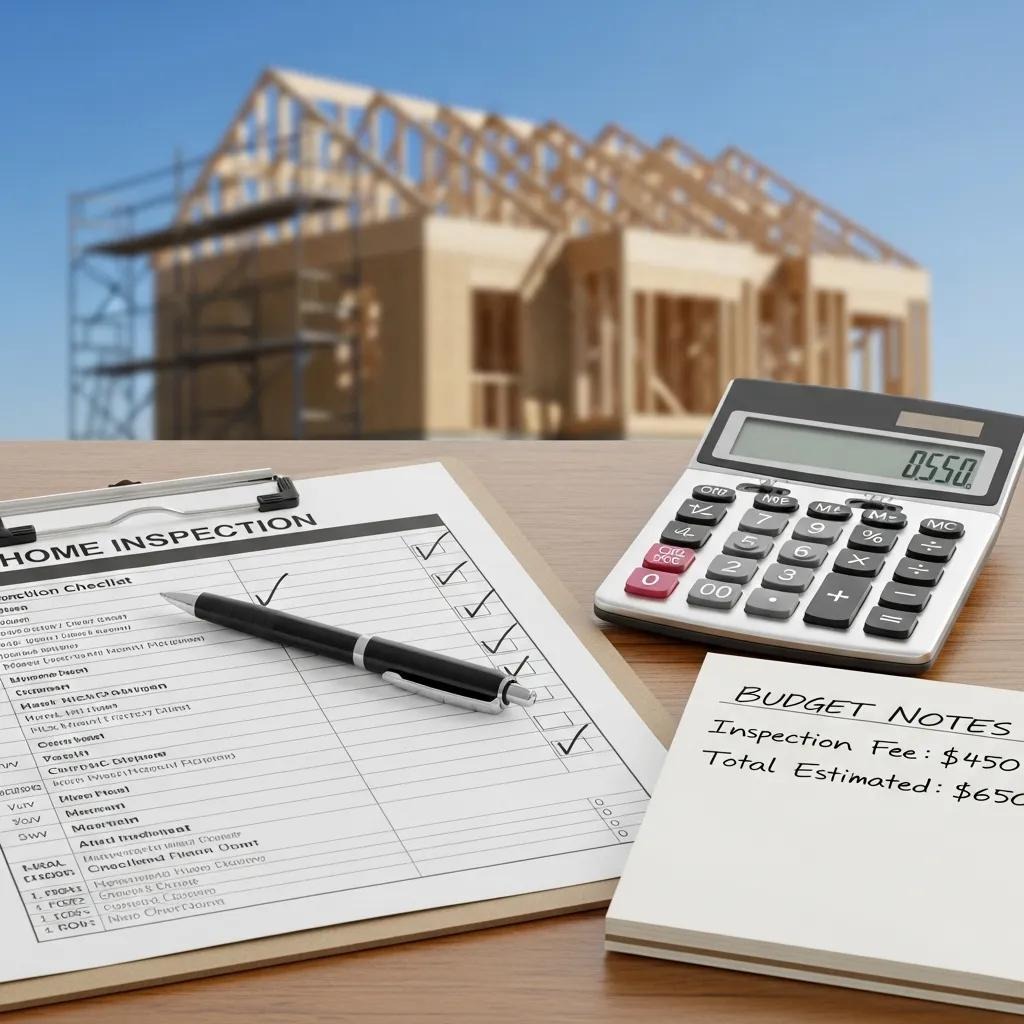 Clipboard with checklist and calculator used to budget home inspection costs