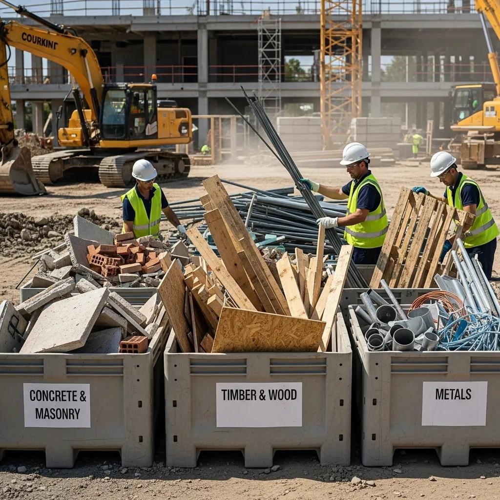 Visual representation of construction waste types and recycling efforts in Australia