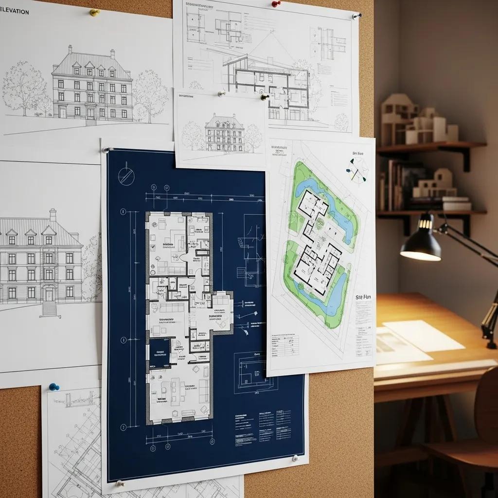 Various types of architectural drawings displayed in a workspace