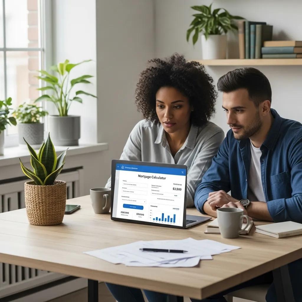 Couple reviewing financing options with a laptop in a modern home office setting
