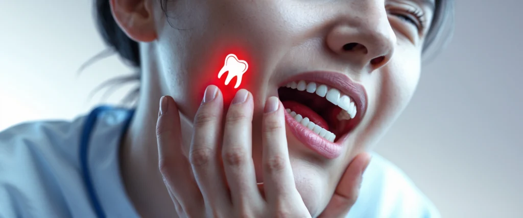 Signs of dental abscess infection in jaw