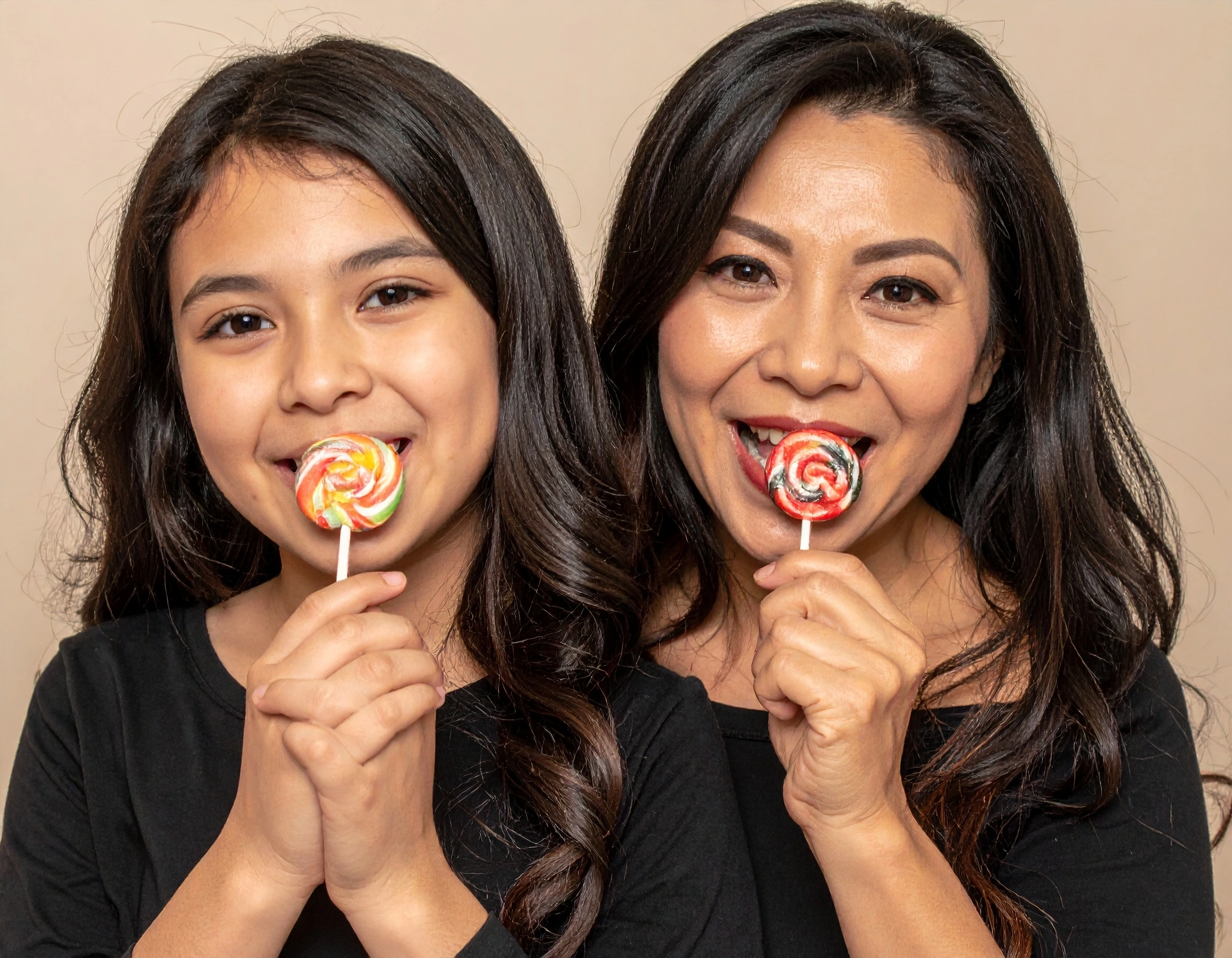 Smiling mom and kids showing healthy teeth, highlighting family dental care and oral hygiene.