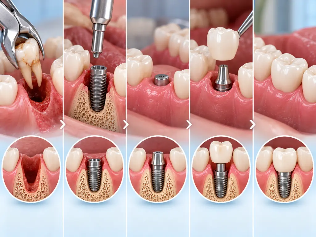 Dental implant timeline chart comparing immediate, early and grafted placement over 12 months