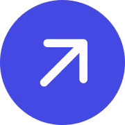 Witte pijl diagonaal omhoog rechts op een blauwe cirkelachtergrond.