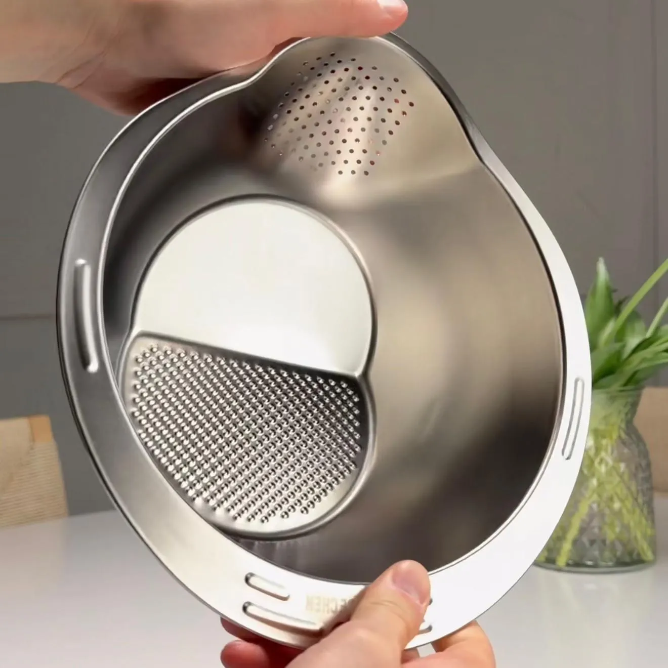 Textured Rice Washing Bowl with Drainage Holes