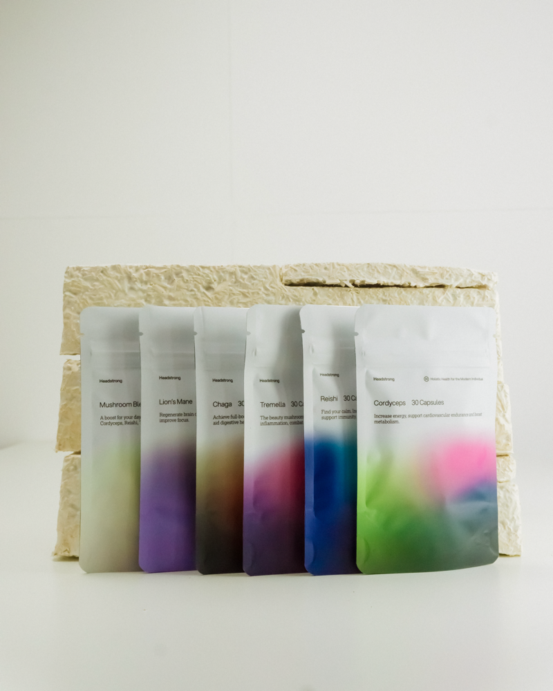 6 printed pouch designs for Headstrong Ltd