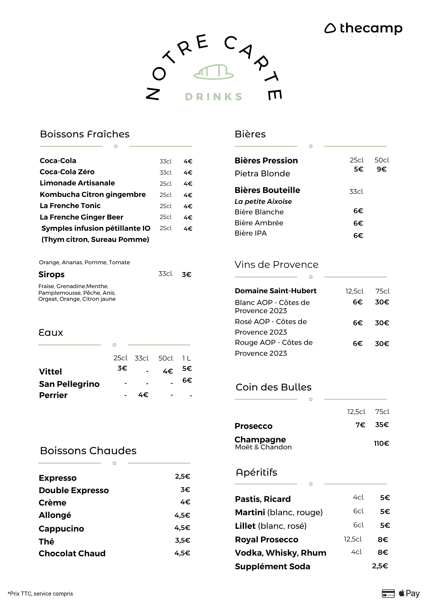 la carte du bar