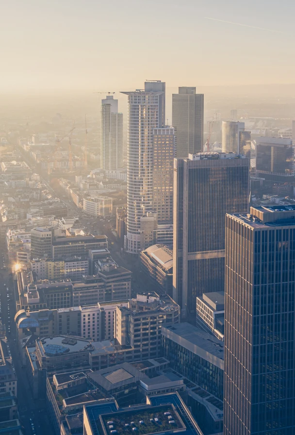 A big buildings in the centre of a city.
