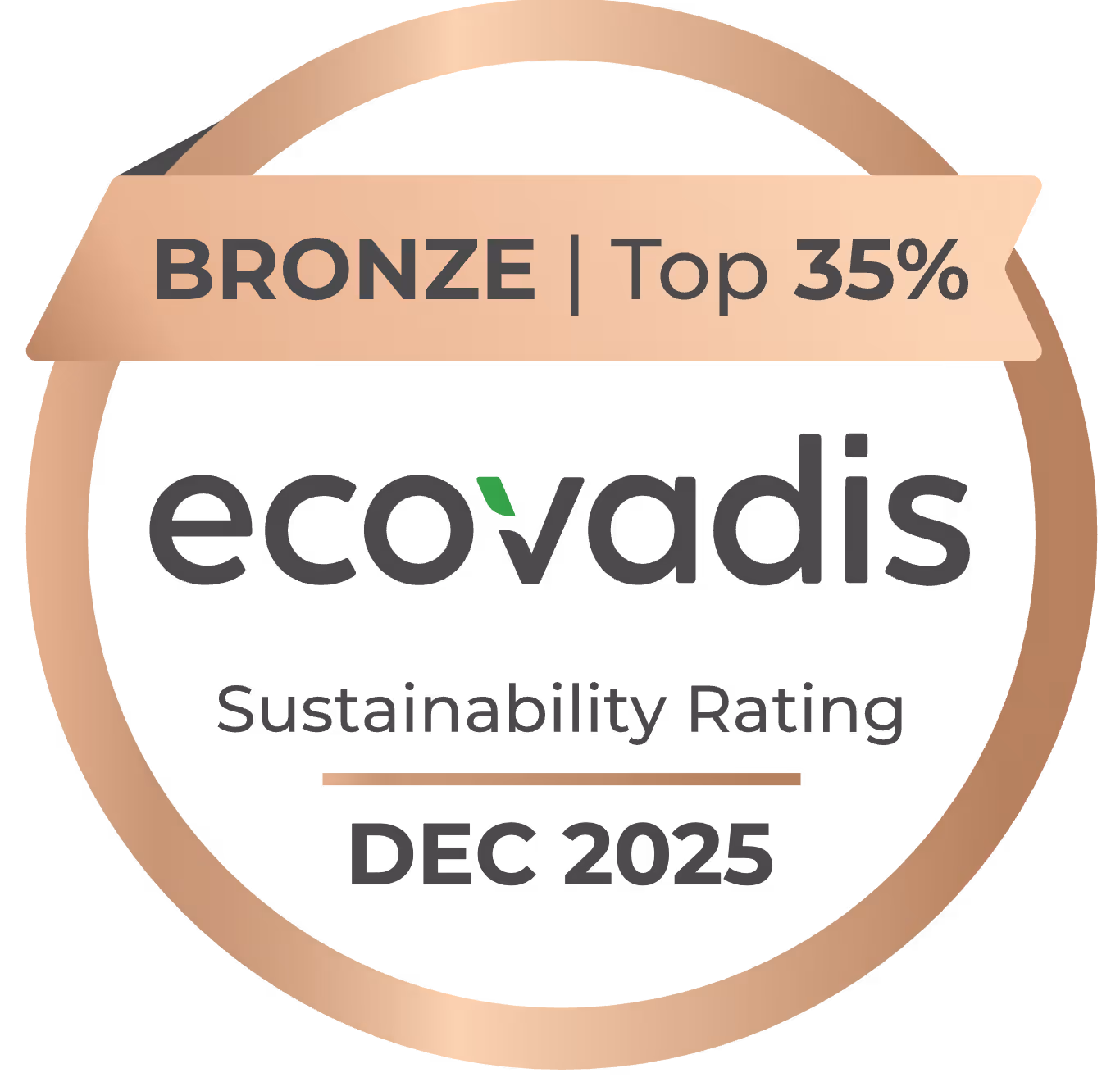 Bronze badge indicating top 35% sustainability rating by Ecovadis, valid until December 2025.