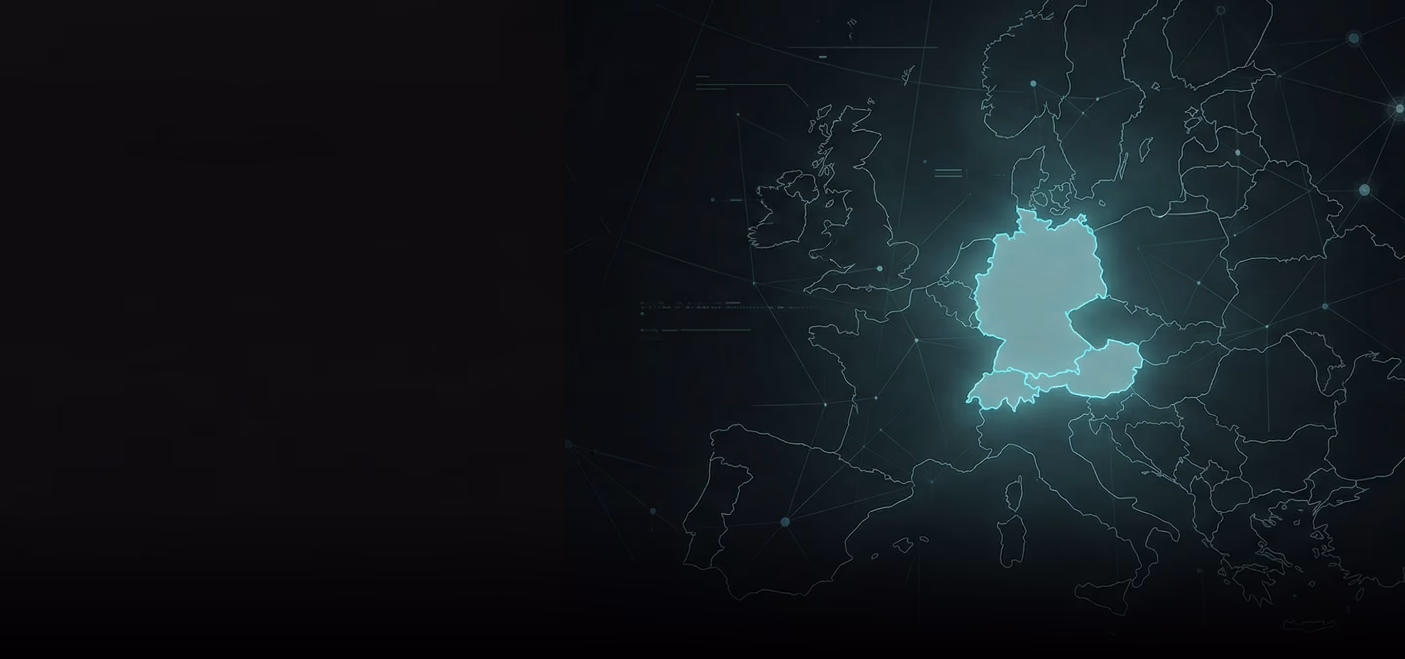 Map of Europe with Germany, Austria, and Switzerland highlighted in light blue.