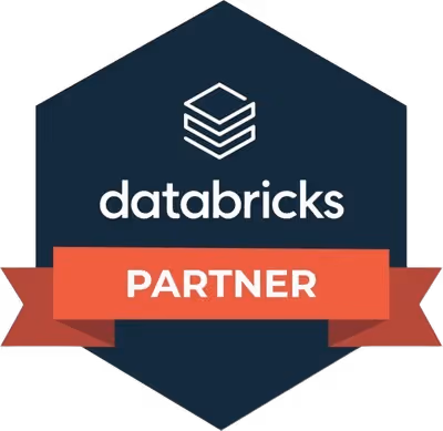 Databricks partner badge with stacked square icon and red banner.