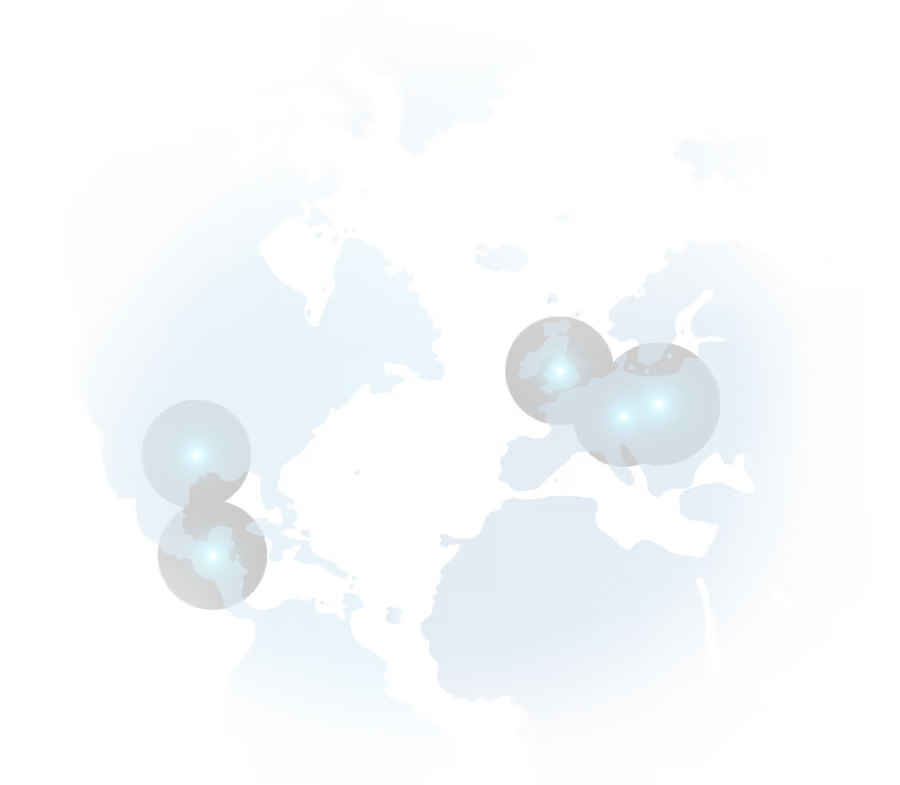 Stylized map of the world focused on the Northern Hemisphere, highlighting three glowing points in Europe and two in North America and Central America.