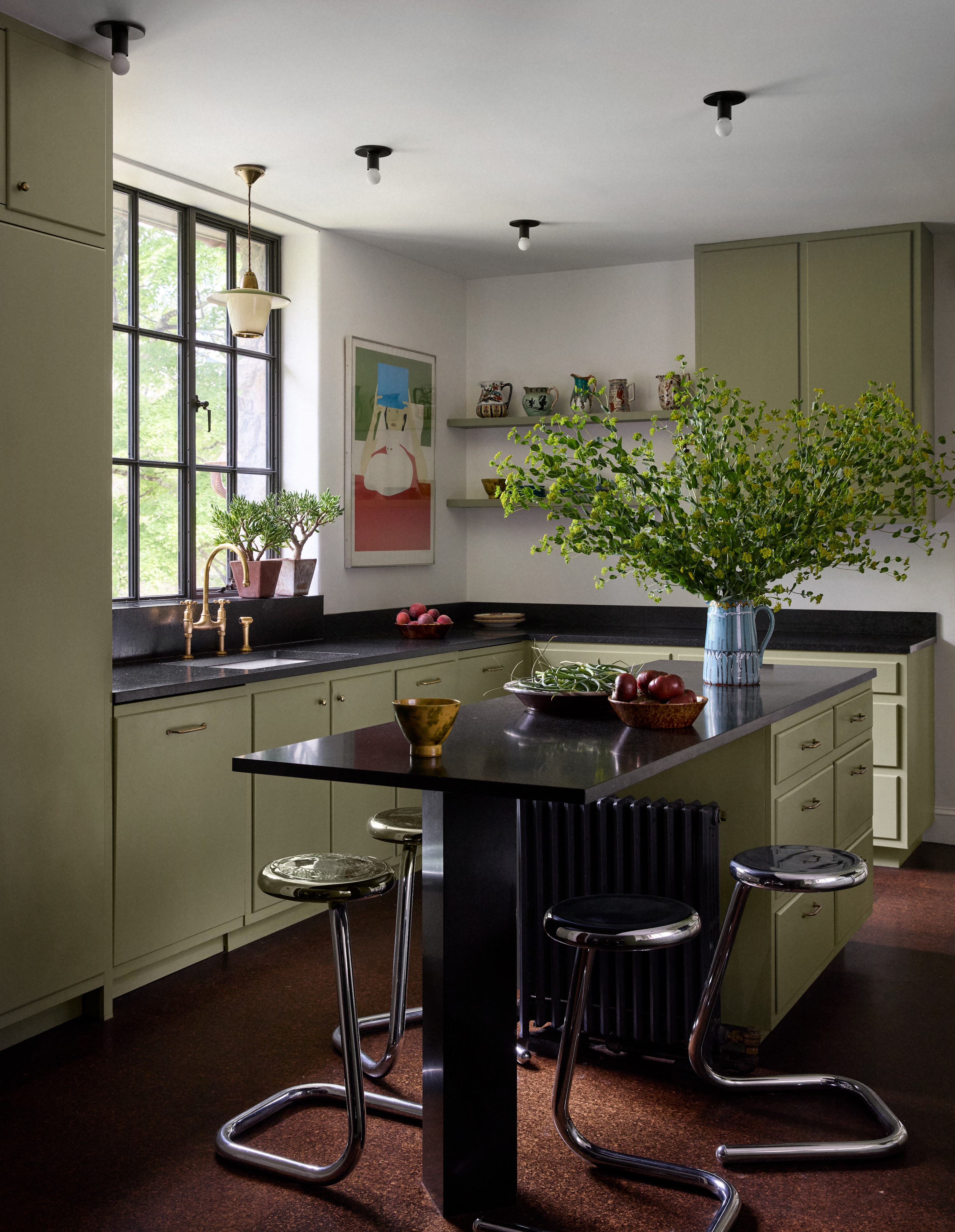 Kitchen island and stools in the Upstate New York home