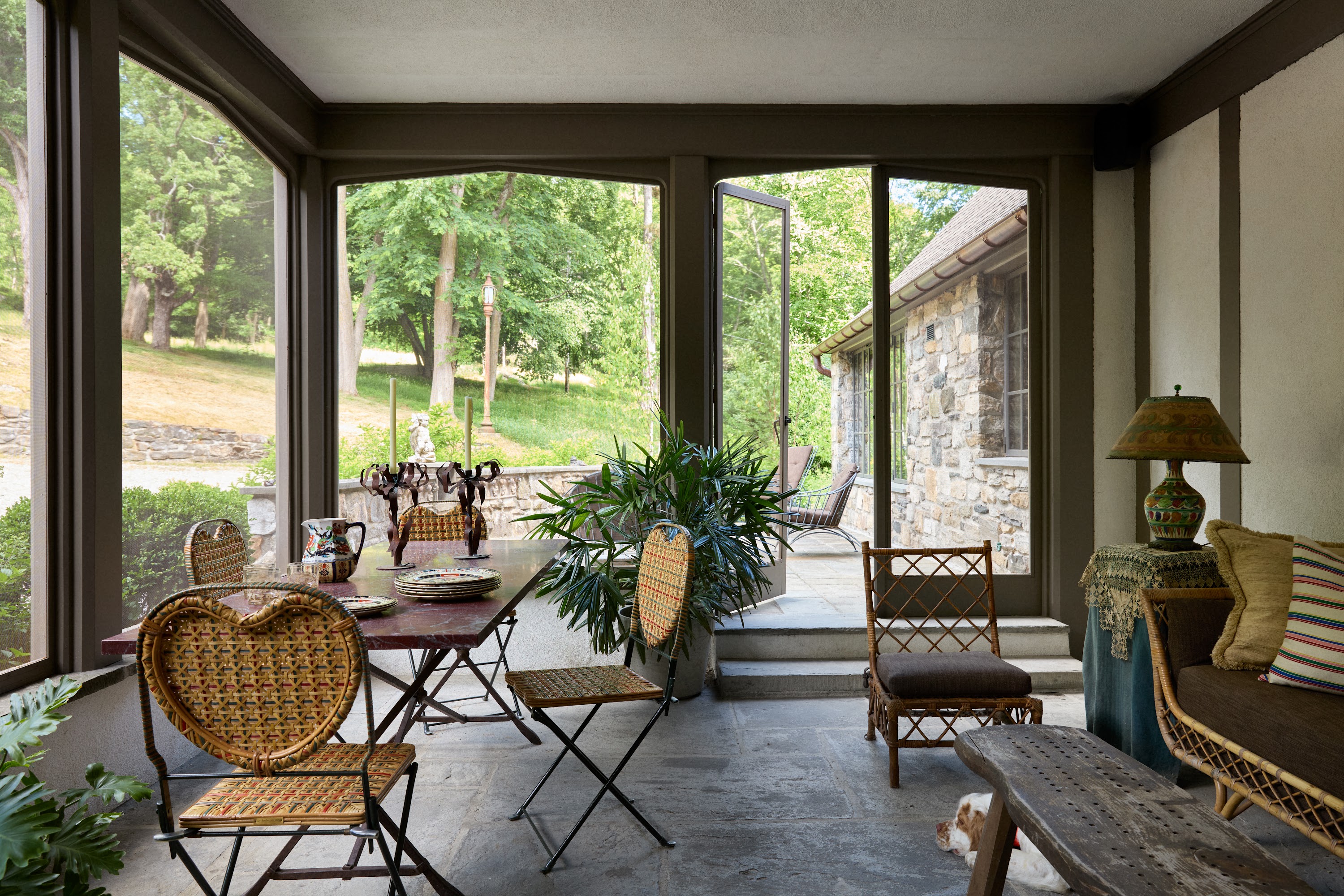 Screened porch overlooking the garden in Upstate New York