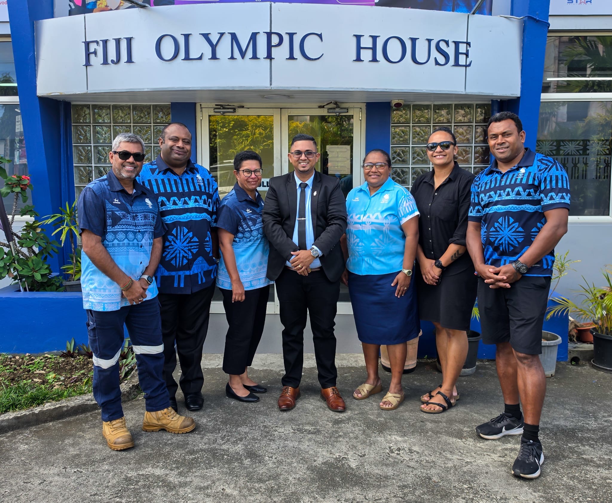 New FASANOC CEO Anushil Kumar with FASANOC representatives outside Fiji Olympic House