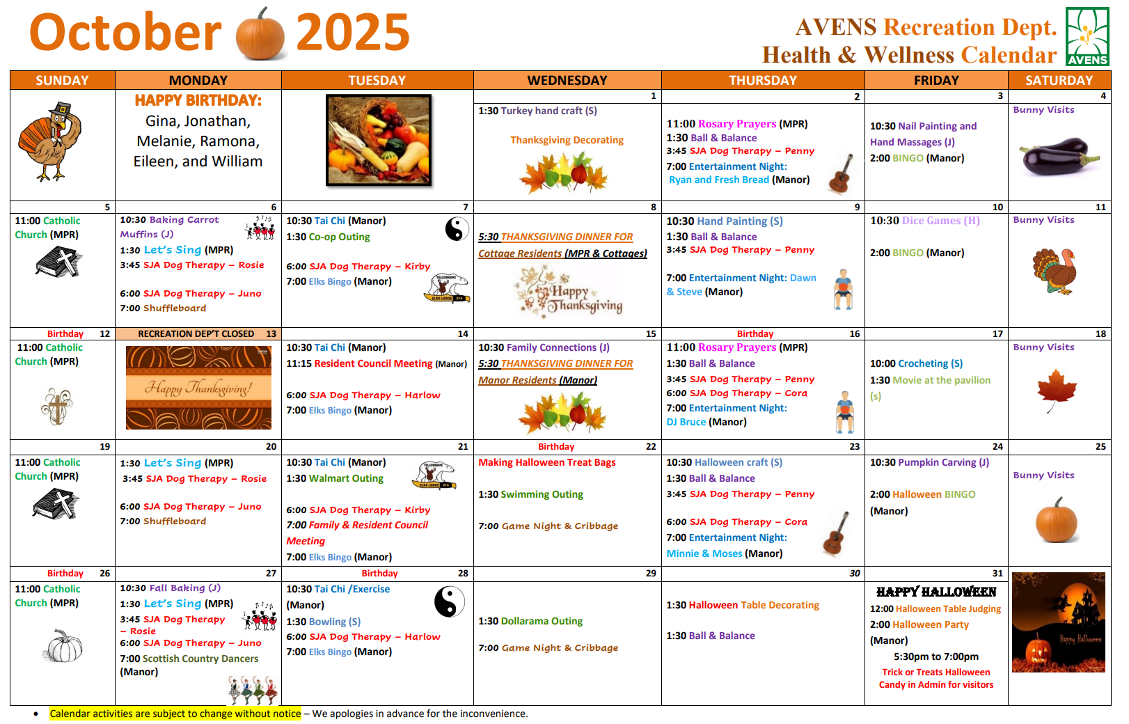 October 2025 Health & Wellness Calendar