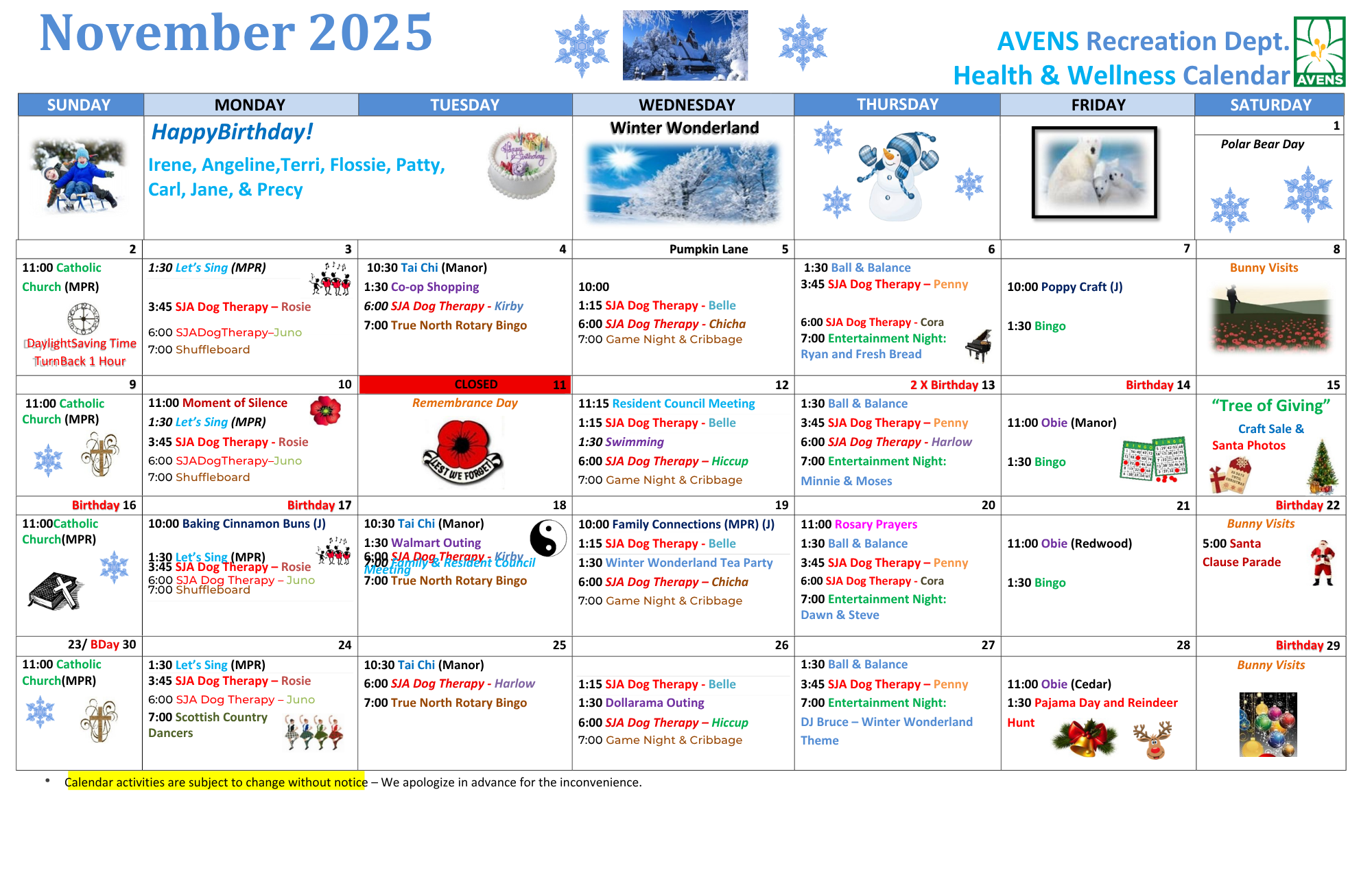 November 2025 Health & Wellness Calendar