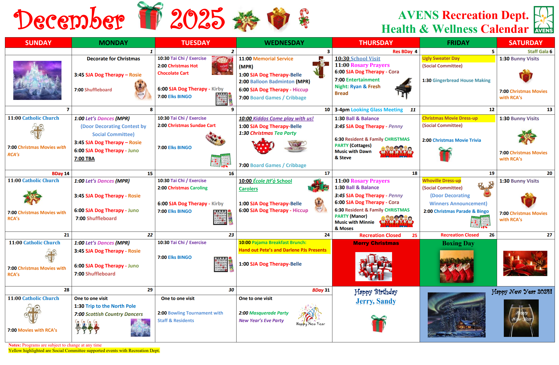 December 2025 Health & Wellness Calendar