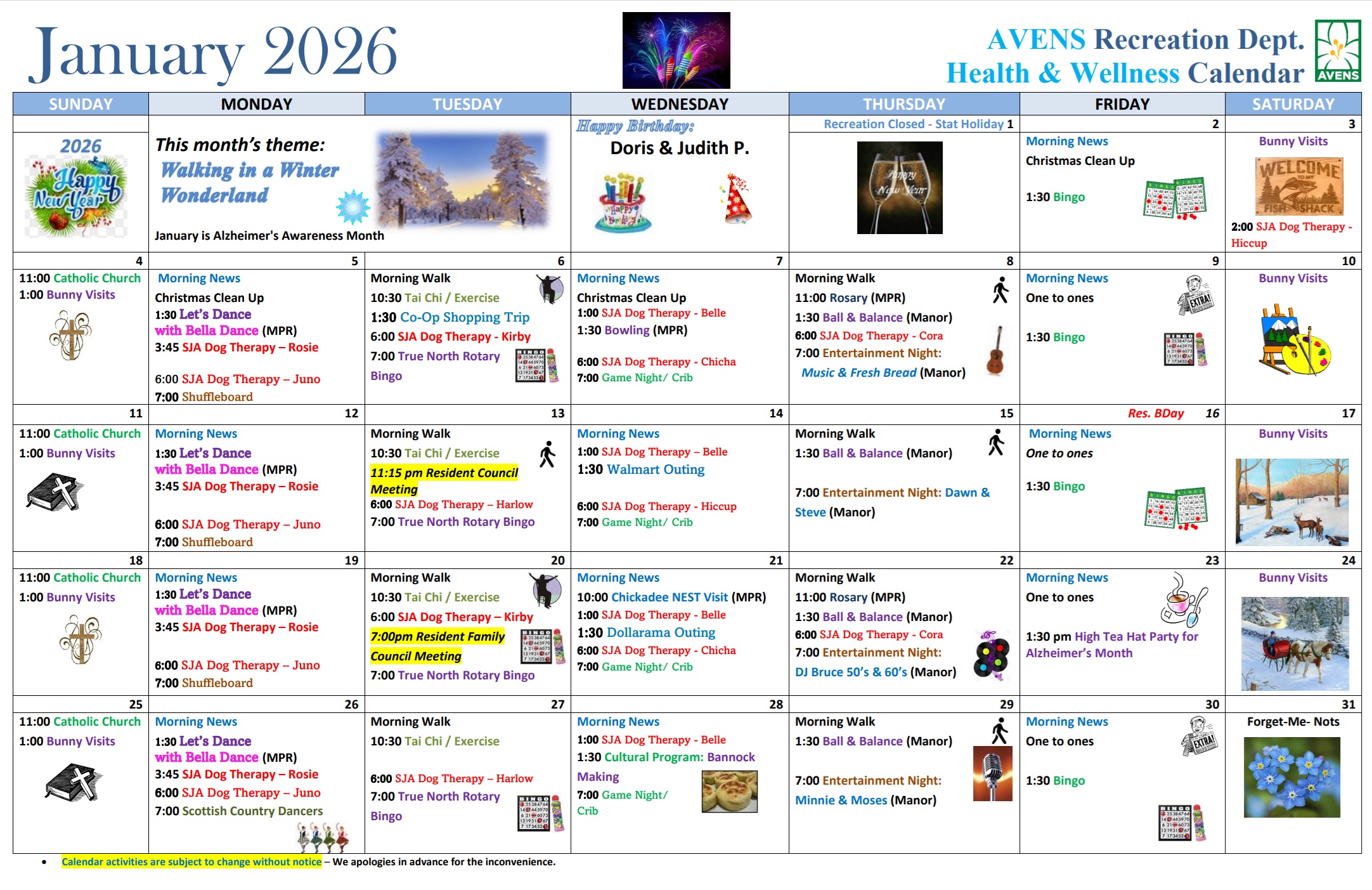 January 2026 Health & Wellness Calendar