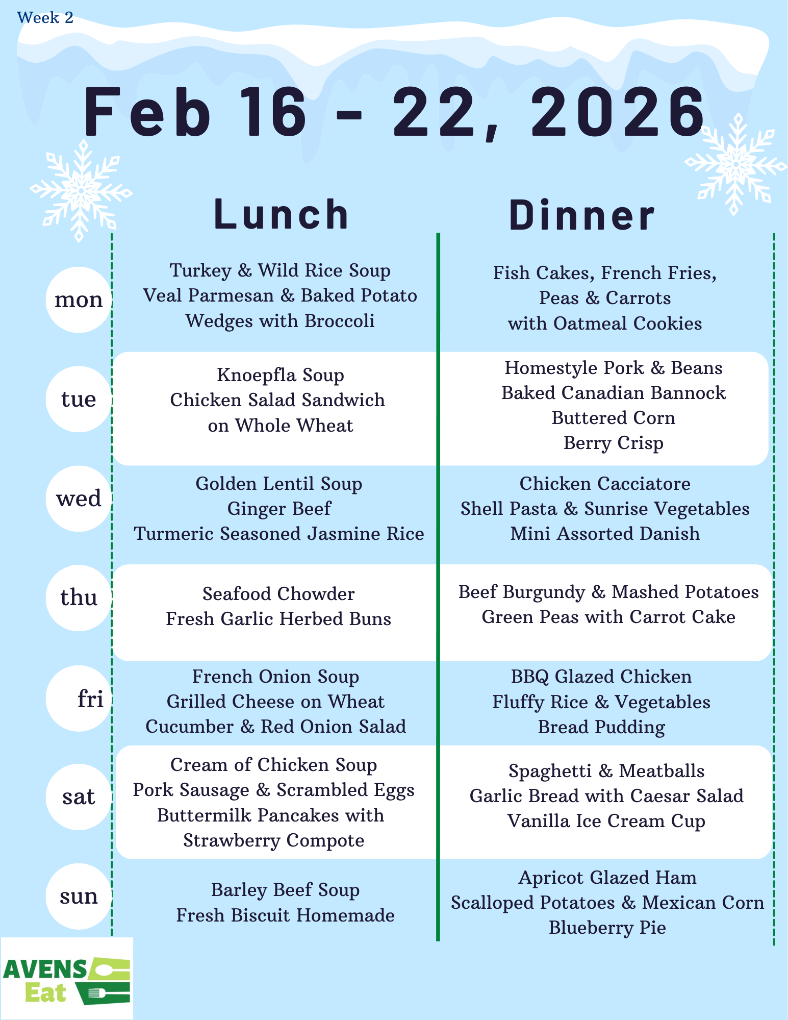 Menu - February 16 to 22, 2026