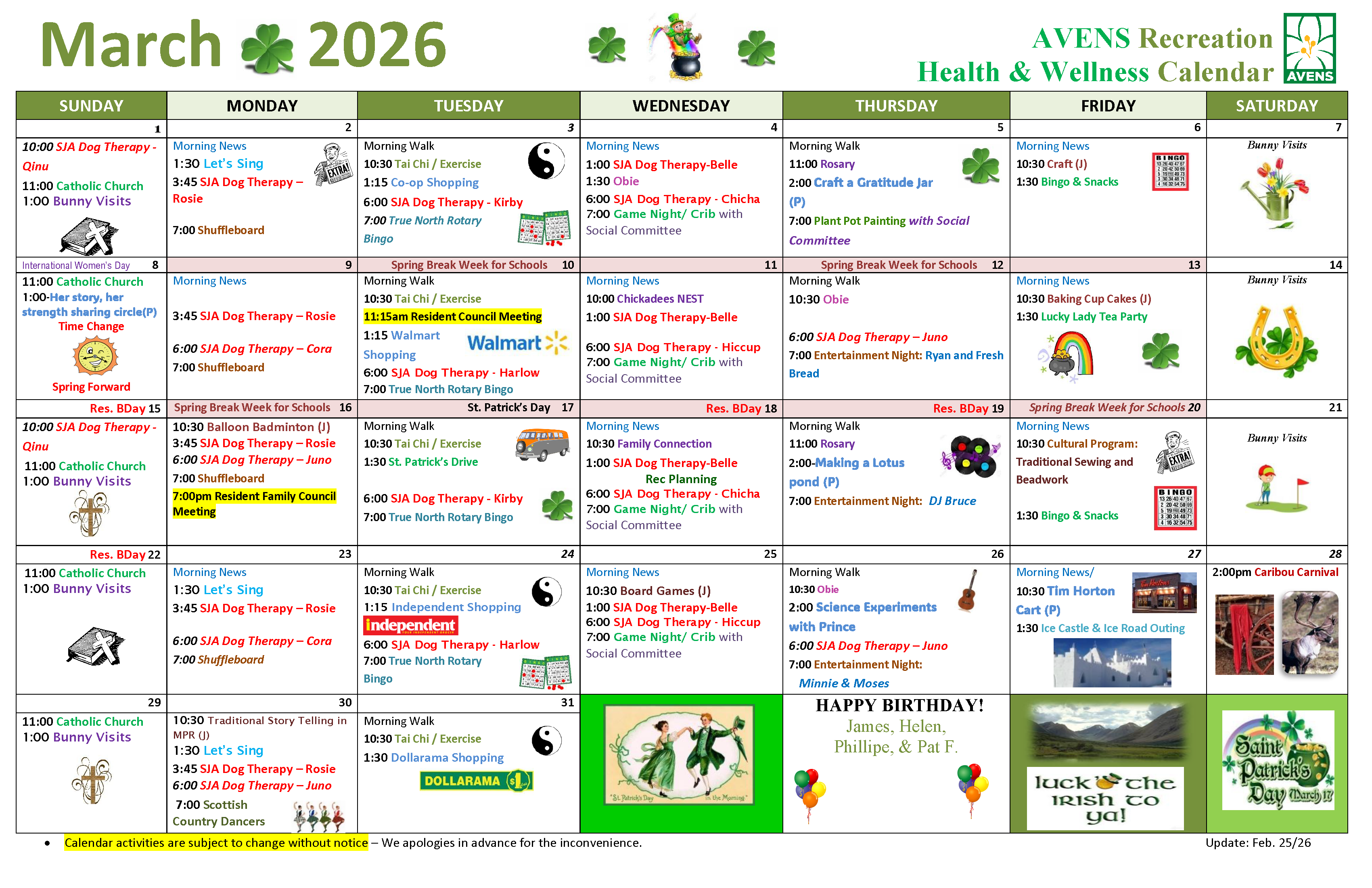 March 2026 Health & Wellness Calendar