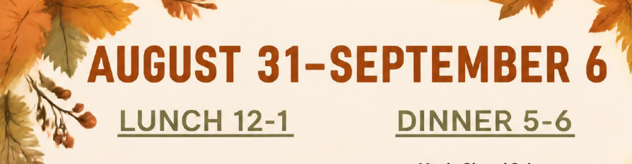 Weekly Menu August 31 to September 6, 2026 