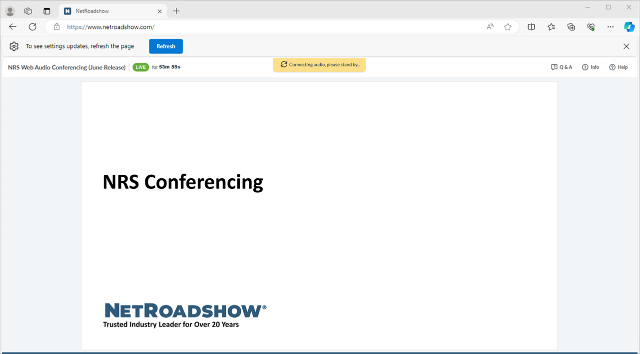 Screenshot showing a Microsoft Edge browser window and the Refresh button after settings have been updated.