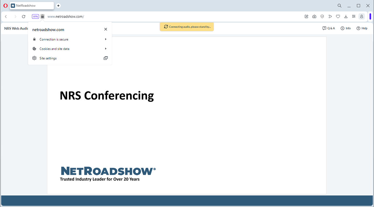A screenshot of an Opera browser window with site settings dialog box.