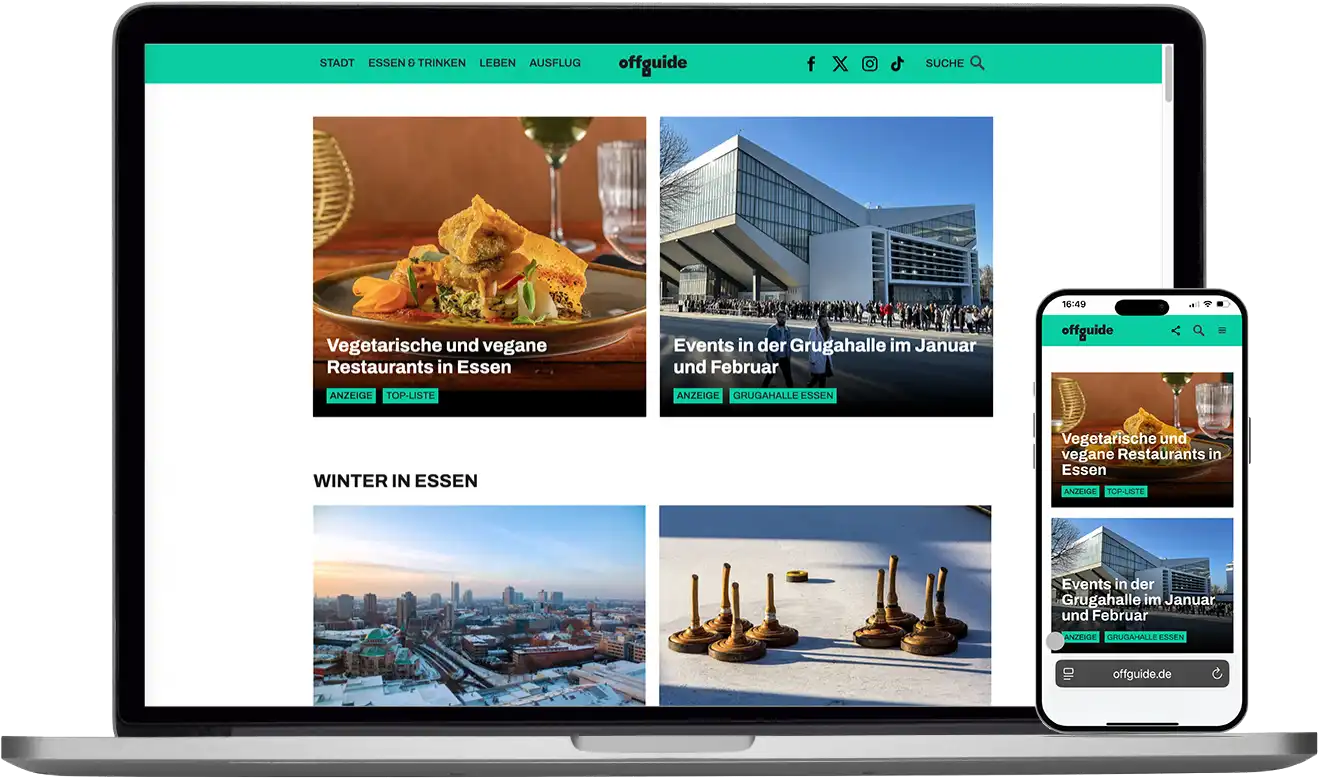 Laptop und Handy zeigen Ansicht der offguide-Webseite