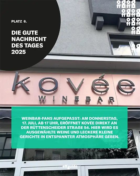 Fassadenansicht mit pfirsichfsrbenem Schild über hohen Fenster bei der Kovee Winebar, Essen, Rüttenscheid 