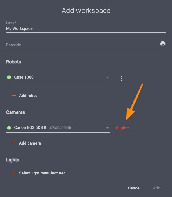 Configure workspace camera and angle