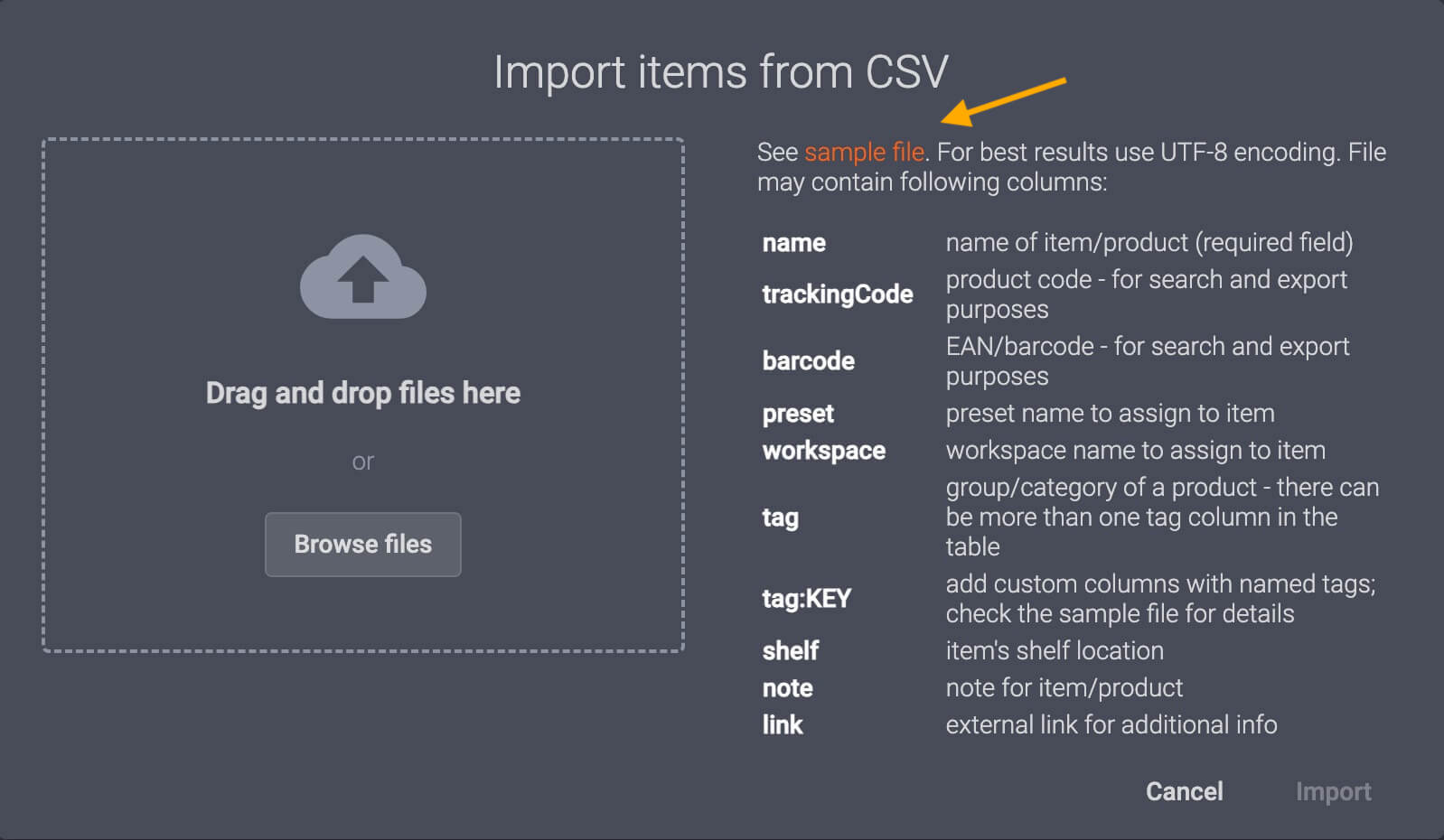 Программное обеспечение PhotoRobot Controls Software имеет образец CSV-файла для загрузки прямо в приложении.