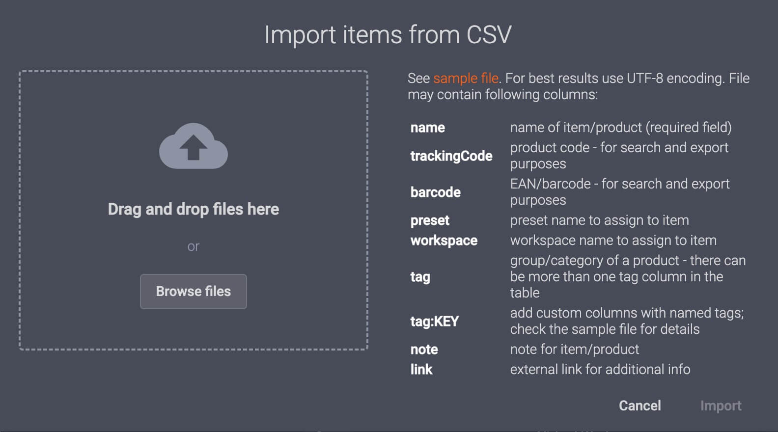 CSV से आइटम आयात करें