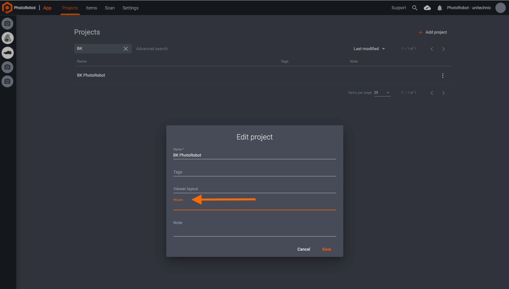 กําหนดตัวช่วยสร้าง PhotoRobot ให้กับ Project