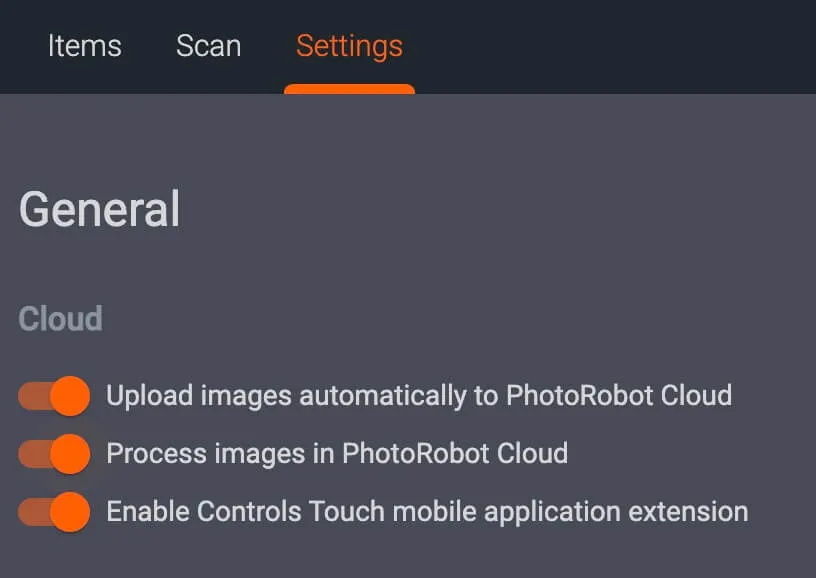Konfigurer berøringsinnstillinger ytterligere i PhotoRobot Controls-appen.