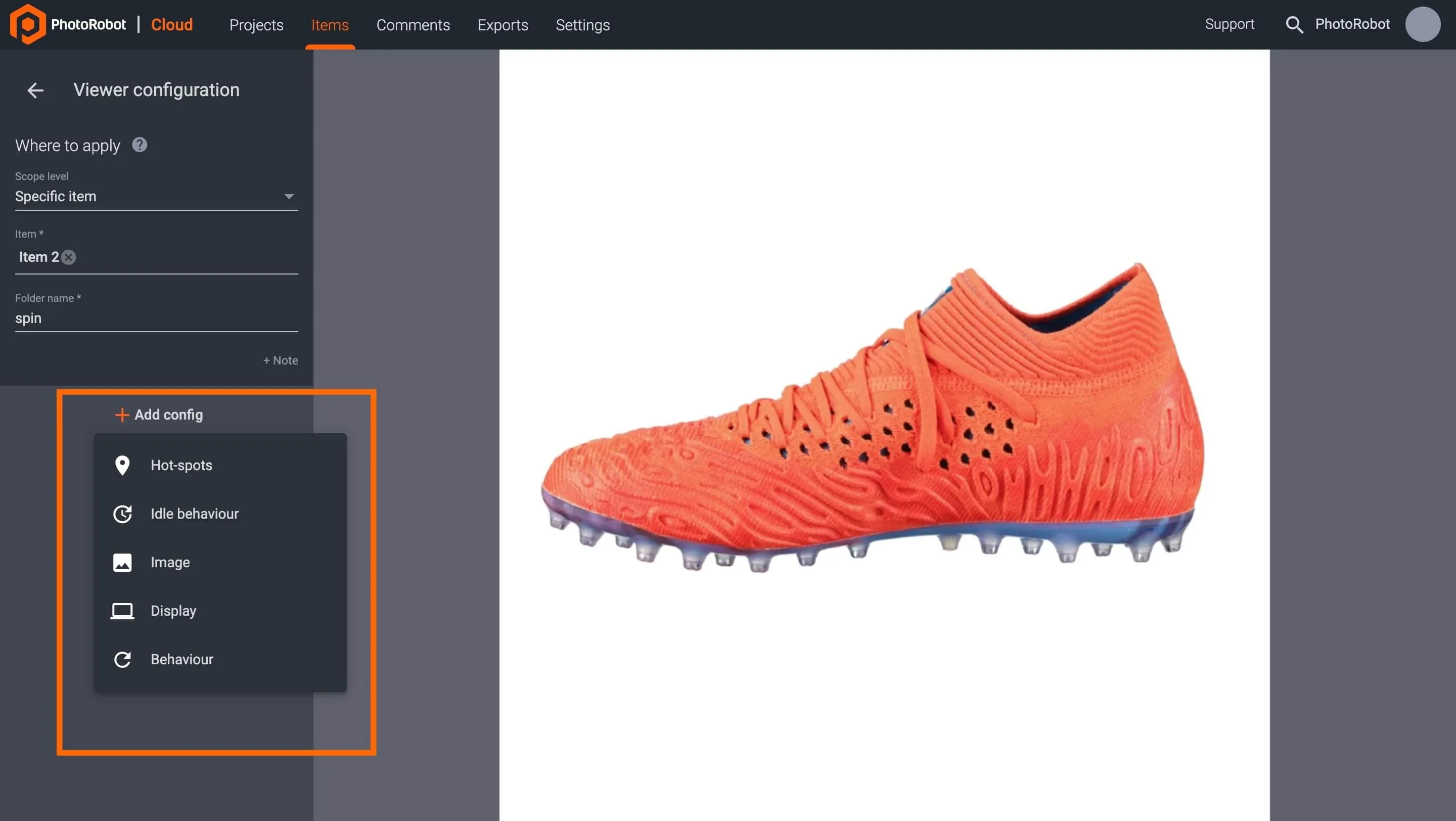 PhotoRobot Opcions de configuració del visor