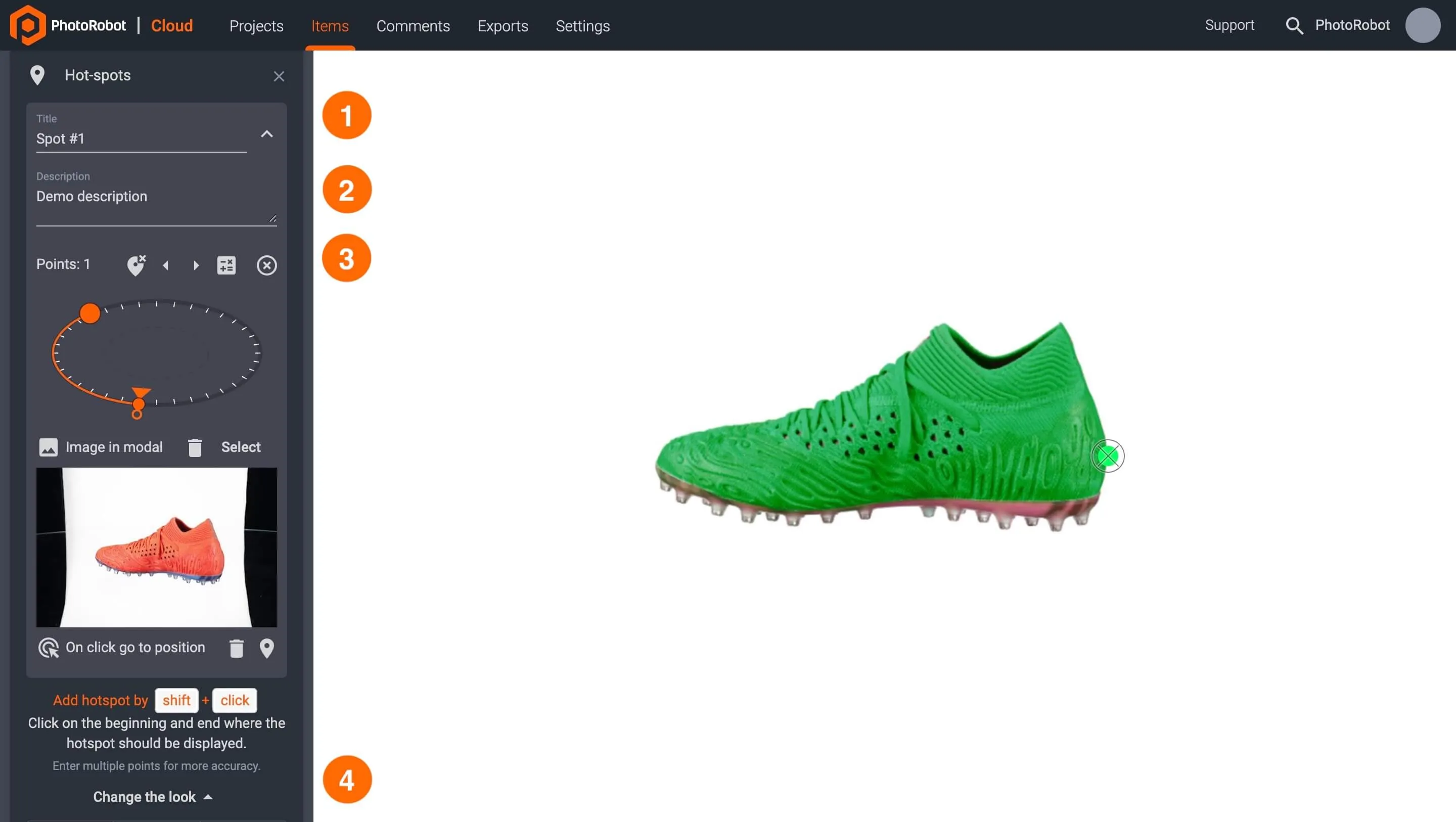 Configurar els punts calents del pecat al PhotoRobot visualitzador