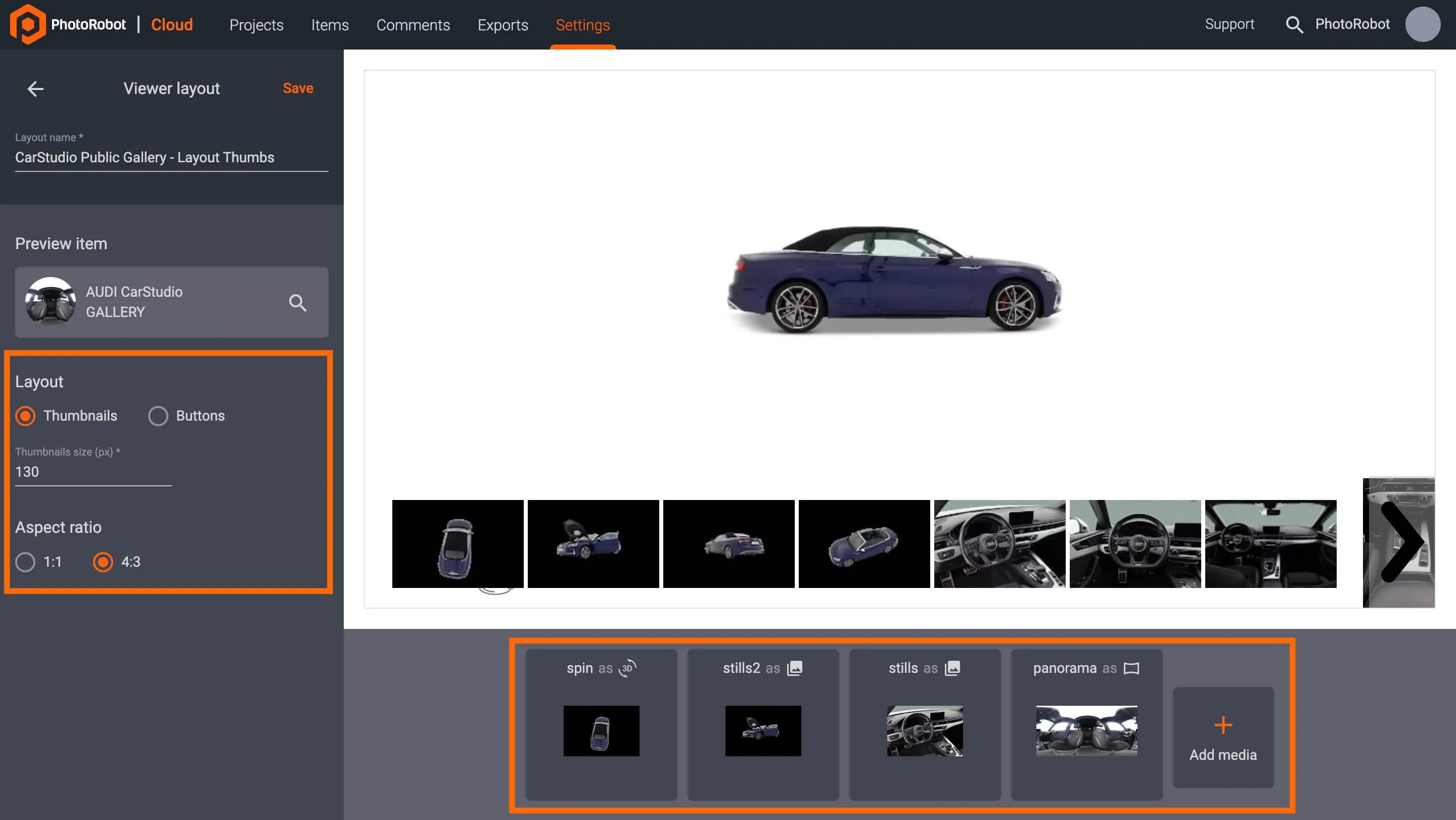 Configurar les miniatures del disseny del visualitzador