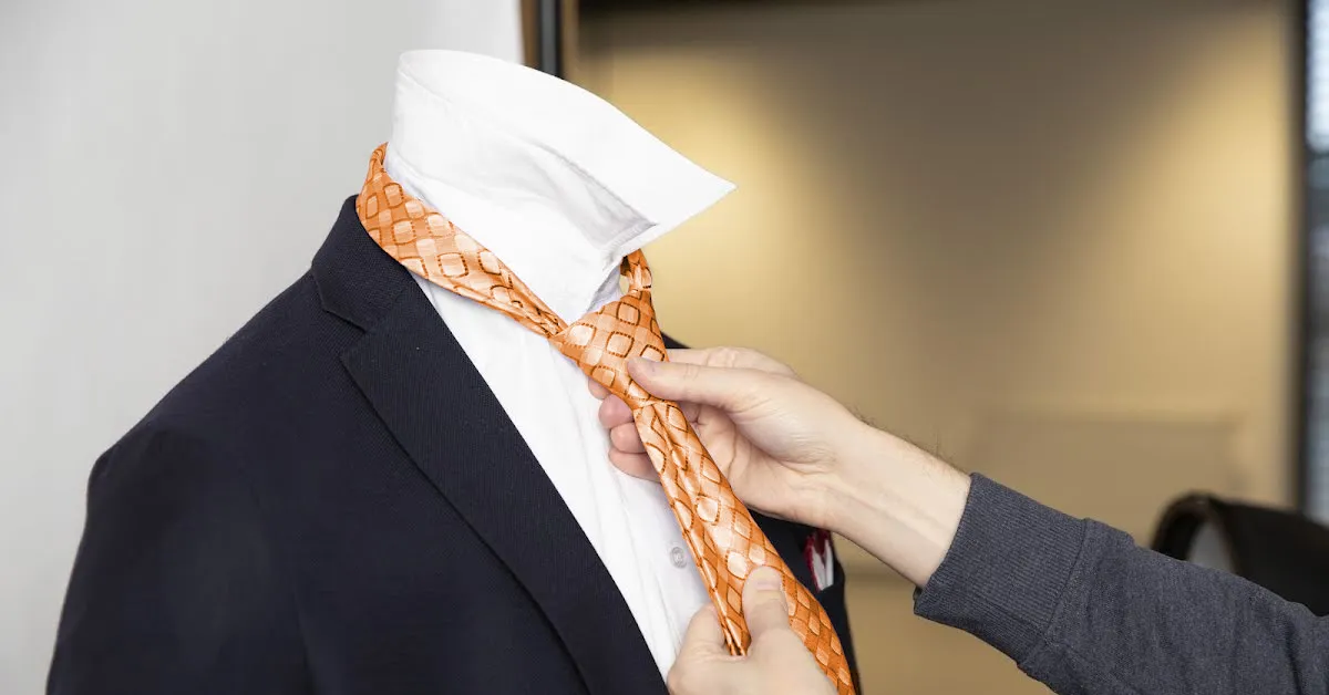 Detailné umiestnenie kravaty na krk figuríny.