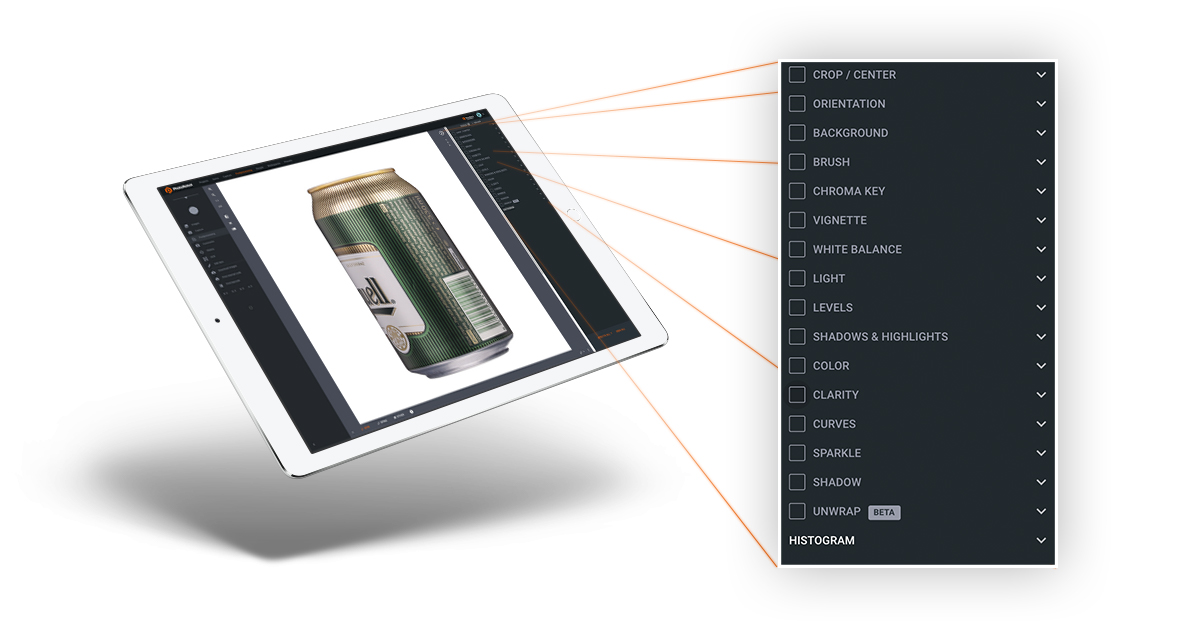 Range of PhotoRobot software image editing tools  