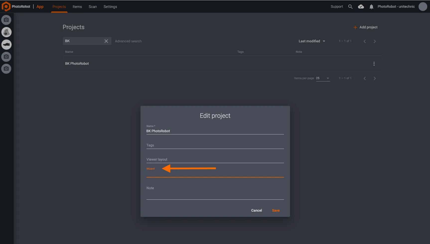 تعيين معالج PhotoRobot إلى Project