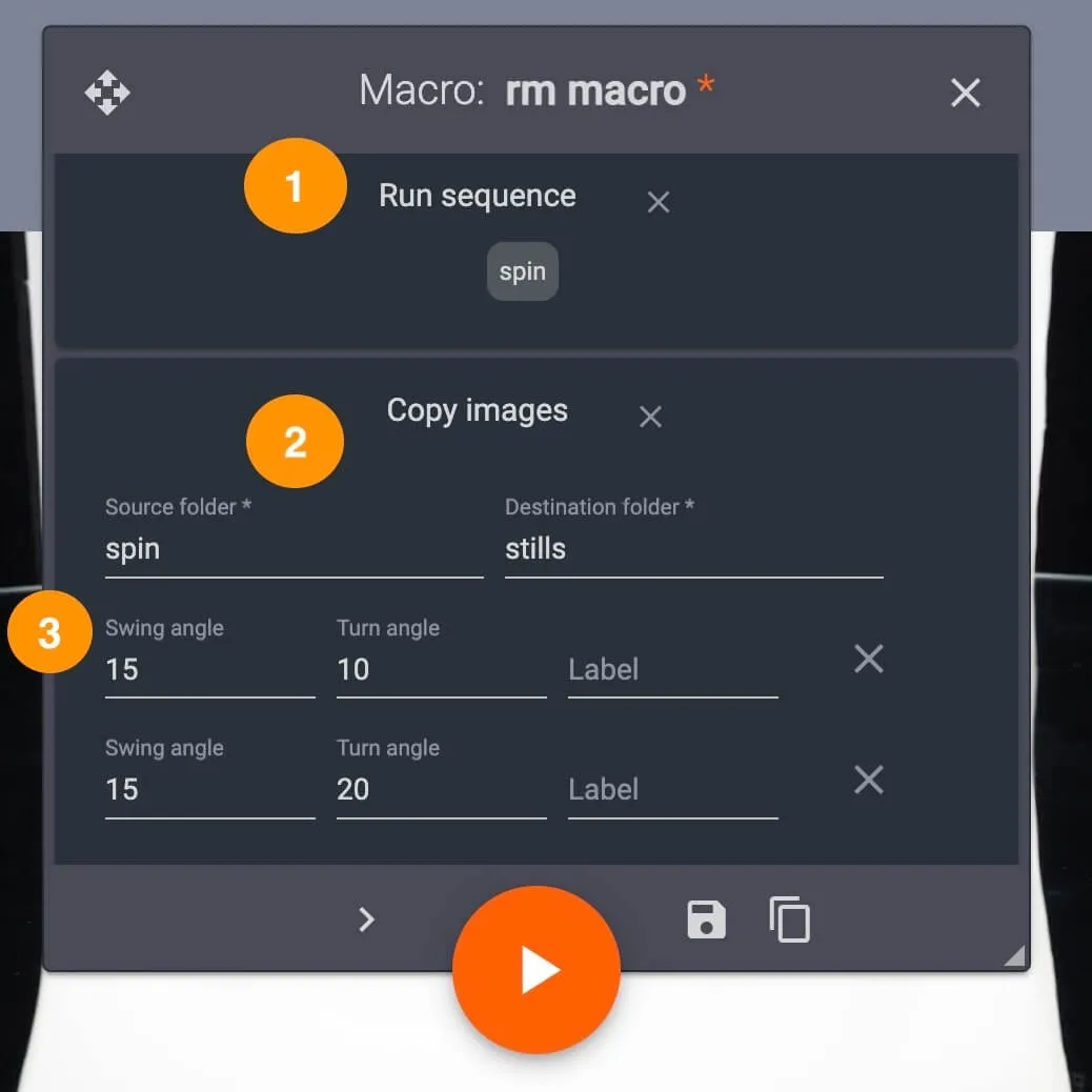 PhotoRobot exemplo de configuração de macro