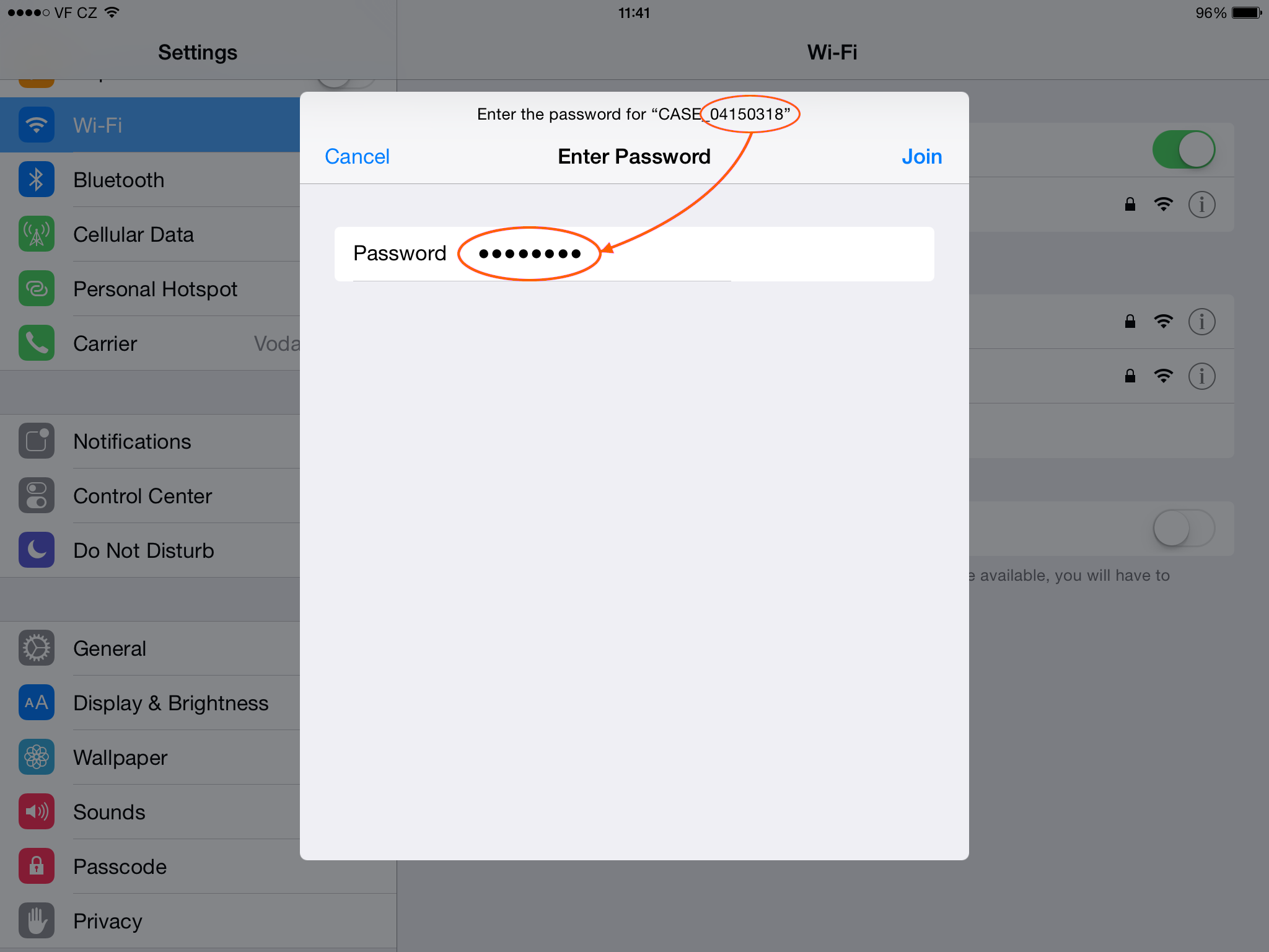 Wi-Fi network created by the CASE (AP mode)