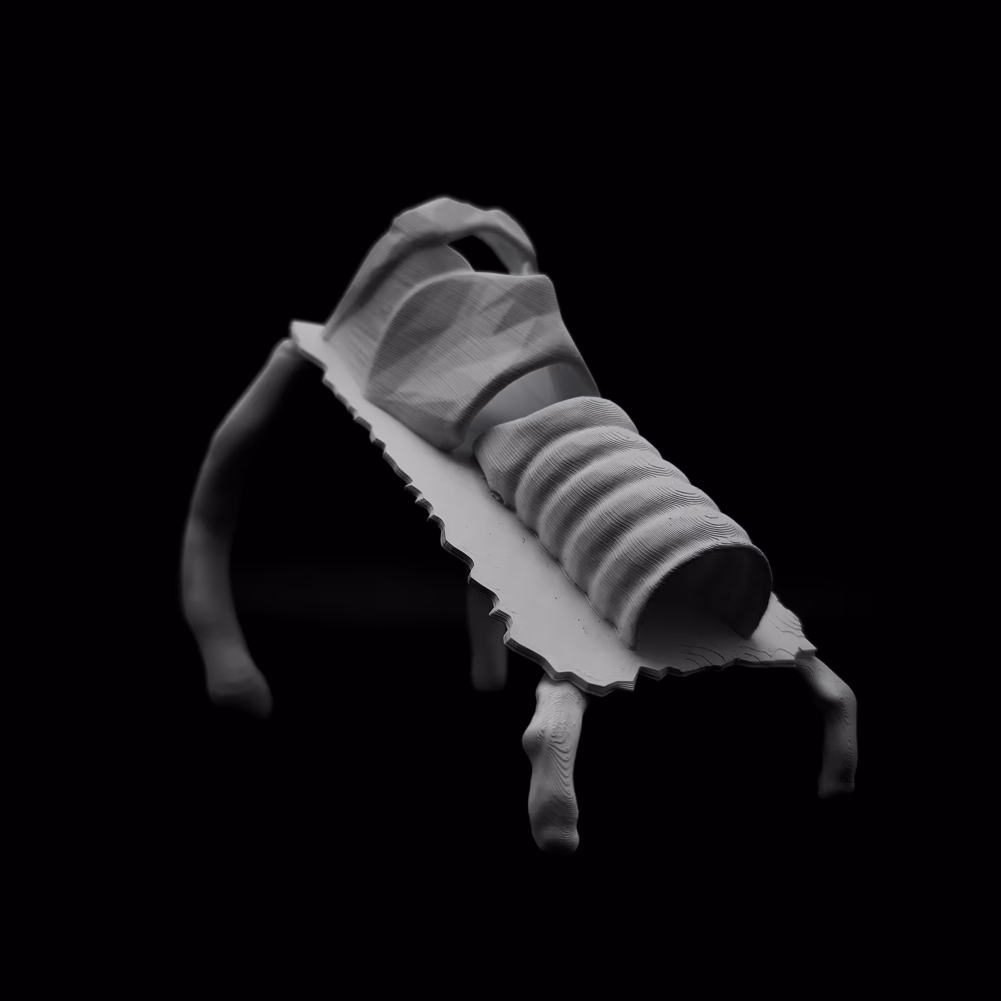 Organische 3D-print in twee delen voor expositie IATROPEDIA door Ezra Babski, geproduceerd door Antistatic